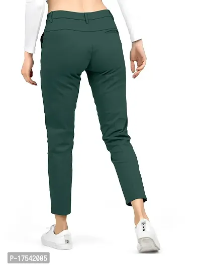 AJ BROTHERS Women's Slim Fit Track Pants Lycra Stretchable Regular Button Boot Cut/Bell Bottom Pant Lower Trousers (Green) Size:-32-thumb4