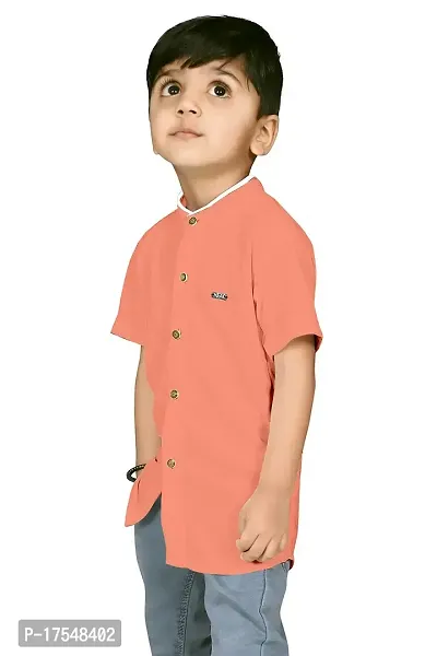AJ BROTHERS Kids Cotton Blend Mandarin Neck Short Sleeve Regular Fit Casual Western Matty Polo Plan Fancy Shirt for Boys (Peach) (2-3 Years)-thumb3