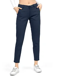 AJ BROTHERS Women's Slim Fit Track Pants Lycra Stretchable Regular Button Boot Cut/Bell Bottom Pant Lower Trousers (Navy Blue) Size:-30-thumb1