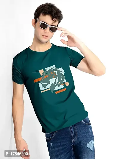 AJ BROTHERS Men's Cotton Roundneck Short Sleeve Casual Printed Stylish Sensational T-Shirt (Green)(Medium)