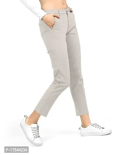 AJ BROTHERS Women's Slim Fit Track Pants Lycra Stretchable Regular Button Boot Cut/Bell Bottom Pant Lower Trousers (Grey) Size:-36-thumb3