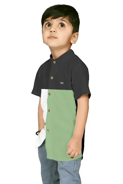 AJ BROTHERS Kids Cotton Blend Mandarin Neck Short Sleeve Regular Fit Casual Western Matty Polo 3Squre Fancy Shirt for Boys