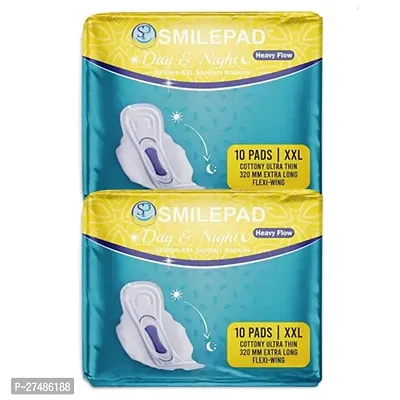 Smilepad Day  Night Sanitary Napkins - 320mm - 10 Pads Packet - Pack of 2