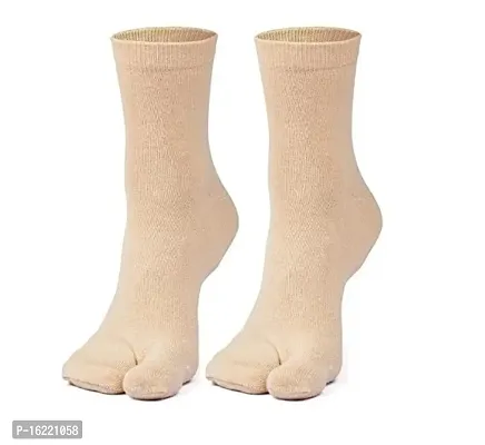 Sokker Women's Ankle Length Toe/Anguta/ Thumb Finger Cotton Socks (Pack of 2) - Beige-thumb0