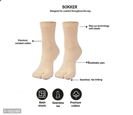 Sokker Women's Ankle Length Toe/Anguta/ Thumb Finger Cotton Socks (Pack of 2) - Beige-thumb5