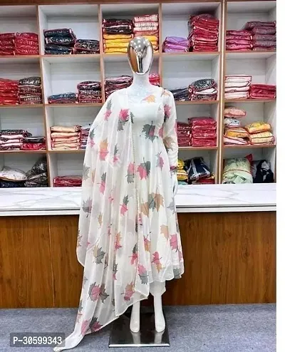 Fancy Georgette Digital Floral Printed Gown and Dupatta-thumb0