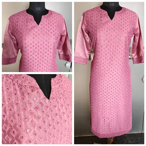 Stylish Soft Silk Chikankari Embroidered Straight Kurta