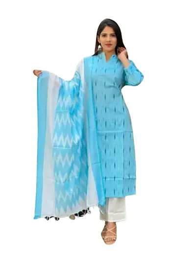 Stylish Cotton Ikat Printed Unstitched Suit