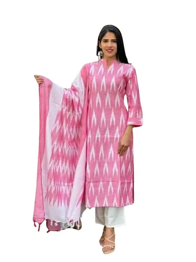 Ambika Fashion Handloom Unstitched Ikkat Suit Set for Women with Dupatta | Salwar Suit Ikkat Dress Material for Women | Top - 2.5 M, Bottom - 2.50 Dupatta - 2.5 | Ambika Fashion GR 102