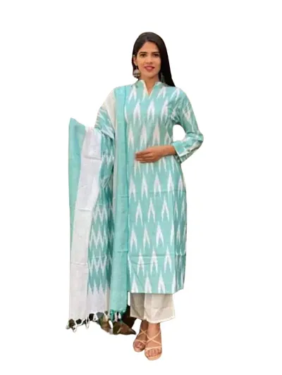 Stylish Cotton Ikat Printed Unstitched Suit