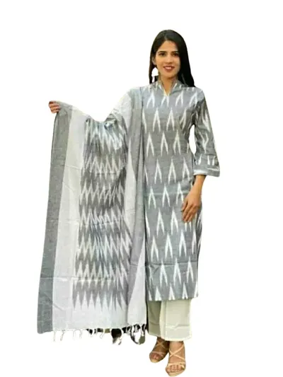 Stylish Cotton Ikat Print Unstitched Suit