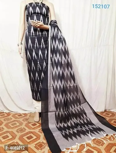 Elegant Black Cotton Ikat Women Dress Material with Dupatta-thumb0