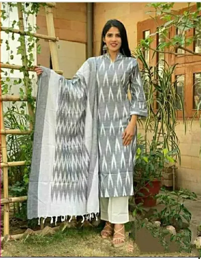 Cotton Ikat Dress Material with Dupatta