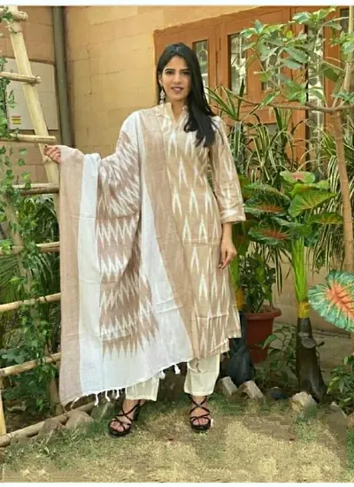 Ambika Fashion Handloom Unstitched Ikkat Suit Set for Women with Dupatta | Salwar Suit Ikkat Dress Material for Women | Top - 2.5 M, Bottom - 2.50 Dupatta - 2.5 | Ambika Fashion GR 96