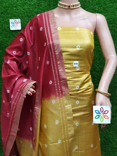 Elegant Katan Silk Printed Dress Material with Dupatta Set