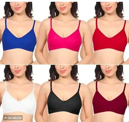 Stylish Multicoloured Hosiery Solid Bras For Women Pack Of 6