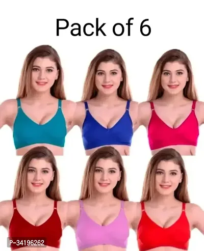 Stylish Multicoloured Hosiery Solid Bras For Women Pack Of 6-thumb0