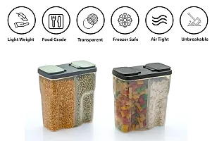 tvAt 4 Pcs Plastic 2 Sections Air Tight Transparent Food Grain Cereal Storage Container 2500ml (Green)-thumb2