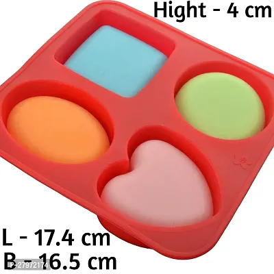 tvAt Silicone Circle, Square, Oval and Heart Shape Soap Cake Making Mould, Chocolate Mould 4 in 1, Red-thumb3