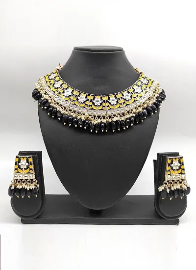 Square Necklace Set with Earrings(Black)