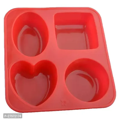 tvAt Silicone Circle, Square, Oval and Heart Shape Soap Cake Making Mould, Chocolate Mould 4 in 1, Red-thumb0