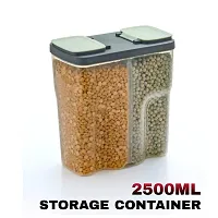 tvAt 4 Pcs Plastic 2 Sections Air Tight Transparent Food Grain Cereal Storage Container 2500ml (BLACK color)-thumb3