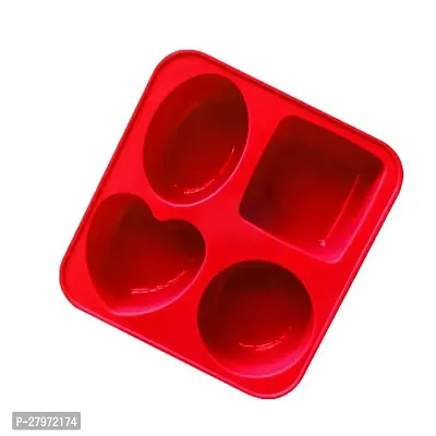 tvAt Silicone Circle, Square, Oval and Heart Shape Soap Cake Making Mould, Chocolate Mould 4 in 1, Red-thumb2