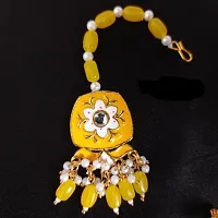 Trendy Alloy Square Necklace Set with Mangtika(Yellow)-thumb1