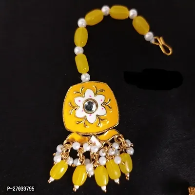 Trendy Alloy Square Necklace Set with Mangtika(Yellow)-thumb2