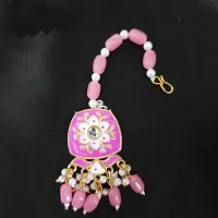 Trendy Alloy Square Necklace Set with Mangtika (Pink)-thumb1