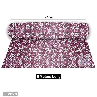 H.A.M Fab Light Pink Color, White Flower Design, Antislip Mat Size - 45 x 500 cm, 5 Meter Rectangular Long Shelf Liner, Sheet Roll / Mat for Drawer-thumb0