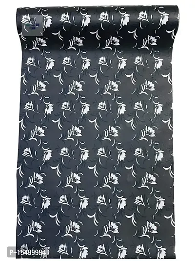 H.A.M Fab 10 Meter Rectangular Long Shelf Liner Black Color, White Flower Design, Sheet Roll / Mat for Drawer, Antislip Mat, Size - 45 x 1000 cm-thumb3