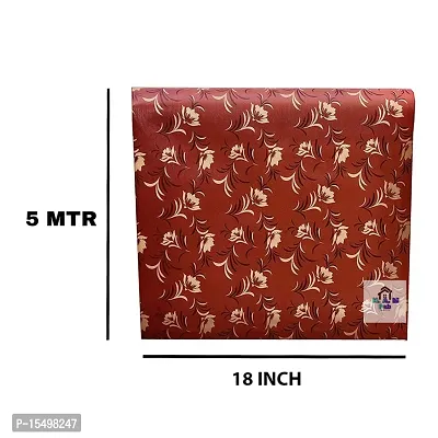 H.A.M Fab Orange Color, Brown Flower Design, Size - 45 x 500 cm, Rectangular Long Shelf Liner, 5 Meter Sheet Roll / Mat for Drawer, Antislip Mat-thumb4