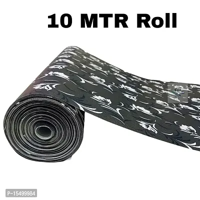 H.A.M Fab 10 Meter Rectangular Long Shelf Liner Black Color, White Flower Design, Sheet Roll / Mat for Drawer, Antislip Mat, Size - 45 x 1000 cm-thumb0