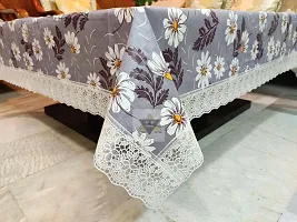 Table Cover 3D Medium Size 2 to 4 Seater Flower, Gray Color Plastics Self Design Printed Table Cover with  Lace-thumb1