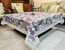 Table Cover 3D Medium Size 2 to 4 Seater Flower, Gray Color Plastics Self Design Printed Table Cover with  Lace-thumb2