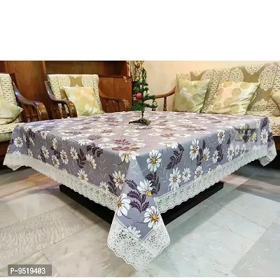 Table Cover 3D Medium Size 2 to 4 Seater Flower, Gray Color Plastics Self Design Printed Table Cover with  Lace-thumb4