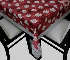 Table Cover 3D Medium Size 2 to 4 Seater Flower, Pink Color Plastics Self Design Printed Table Cover with  Lace-thumb1