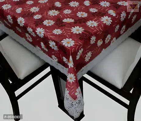 Table Cover 3D Medium Size 2 to 4 Seater Flower, Pink Color Plastics Self Design Printed Table Cover with  Lace-thumb2