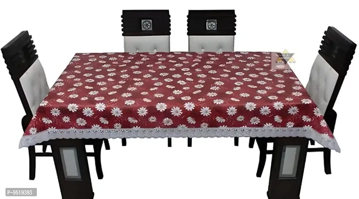 Table Cover 3D Medium Size 2 to 4 Seater Flower, Pink Color Plastics Self Design Printed Table Cover with  Lace-thumb4