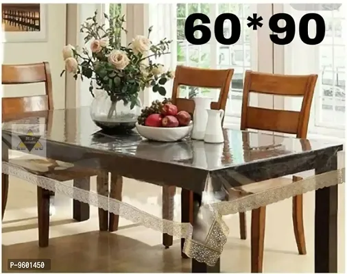 6 to 8 Seater Transparent Table Cover Self Design With Lace Gold 60 x 90 (Plastic)
