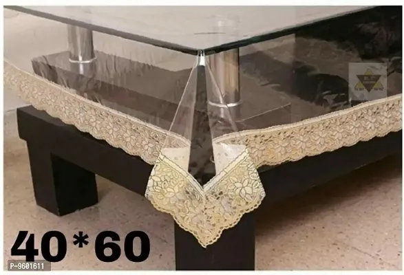 Transparent Medium Size Plastic Table Cover 2 and 4 Seater Table cover with Gold Lace