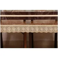 6 to 8 Seater Transparent Table Cover Self Design With Lace Gold 60 x 90 (Plastic)-thumb2