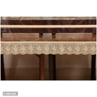 6 to 8 Seater Transparent Table Cover Self Design With Lace Gold 60 x 90 (Plastic)-thumb3