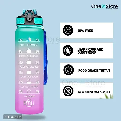 Motivational water bottle with time marker  straw-thumb0