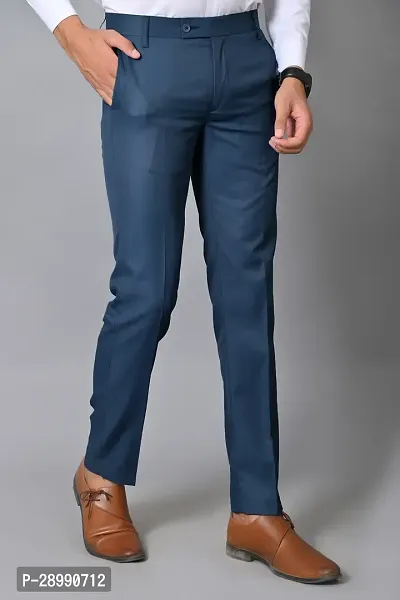 Stylish Blue Polycotton Mid-Rise Trouser For Men-thumb3