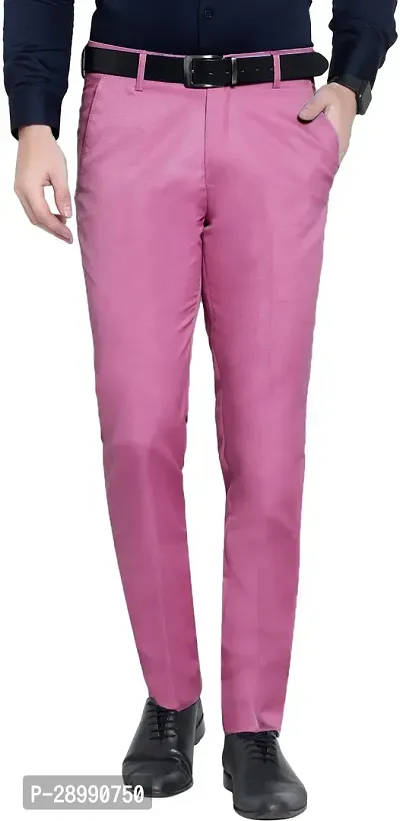Stylish Pink Lycra Blend Mid-Rise Trouser For Men