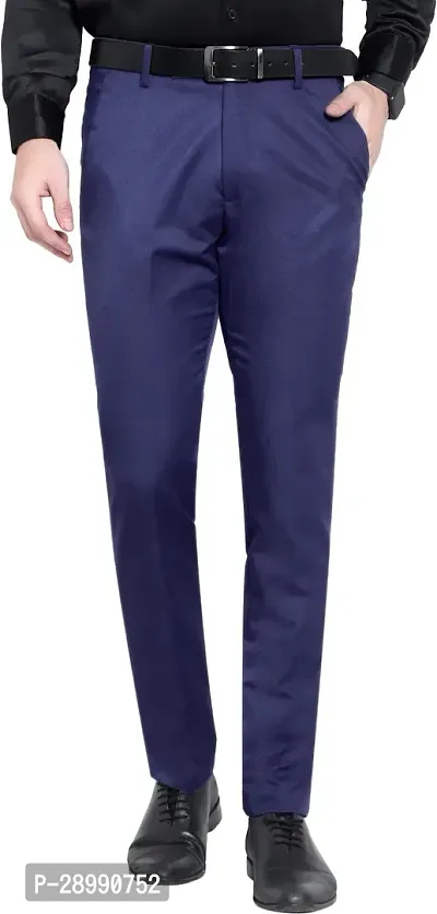 Stylish Blue Lycra Blend Mid-Rise Trouser For Men