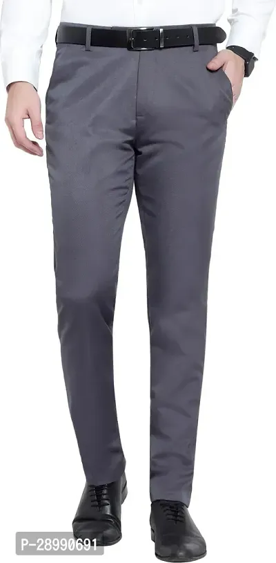 Stylish Grey Cotton Blend Mid-Rise Trouser For Men
