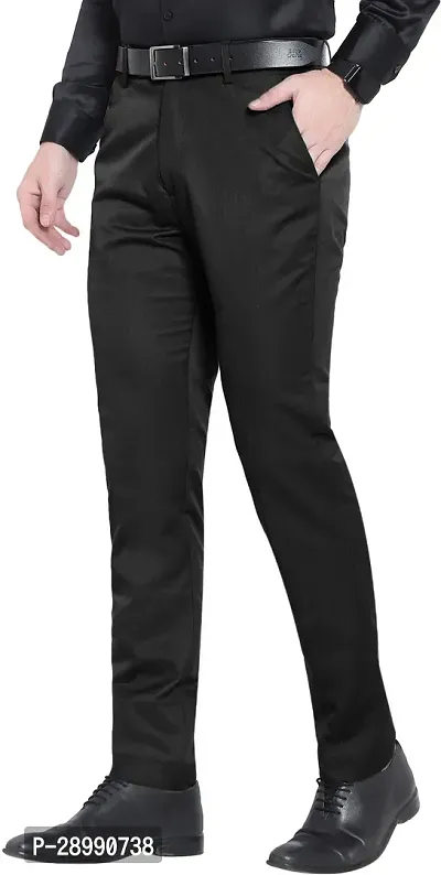 Stylish Black Lycra Blend Mid-Rise Trouser For Men-thumb3